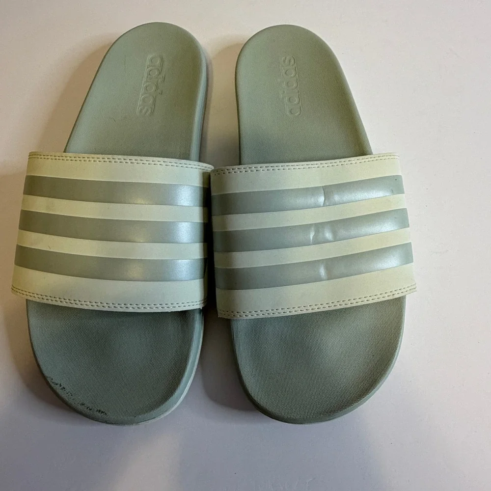 Adidas Adilette Shower Slides Sage Green Three Stripe Slip On Sandals IE0351 9